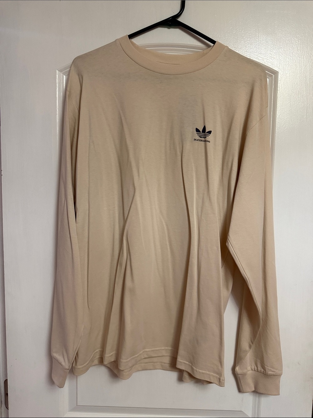 adidas Long Sleeve Crewneck Tee in Light Beige with Trefoil